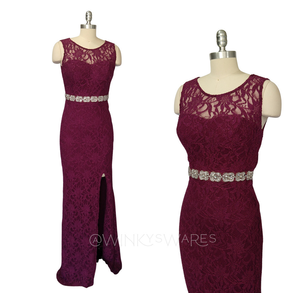 Vintage Prom Dress City Triangles Size 7 S Formal Maxi Gown Lace 90s Y2K Violet